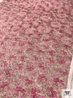 Densely Floral Printed Cotton Jacquard - Shades Of Pink And Green -Fabrics And Fabrics Store 9775 6