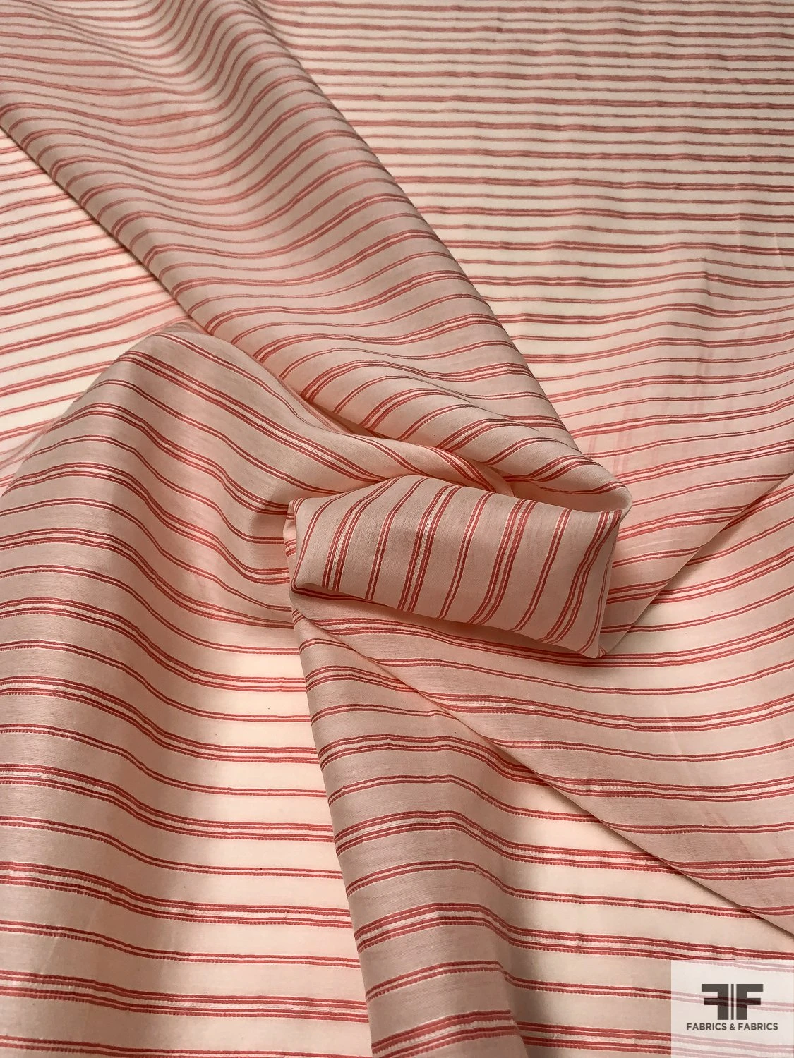 Italian Yarn-Dyed Silk And Cotton Voile - Ivory / Coral 3 Italian Yarn-Dyed Silk And Cotton Voile - Ivory / Coral