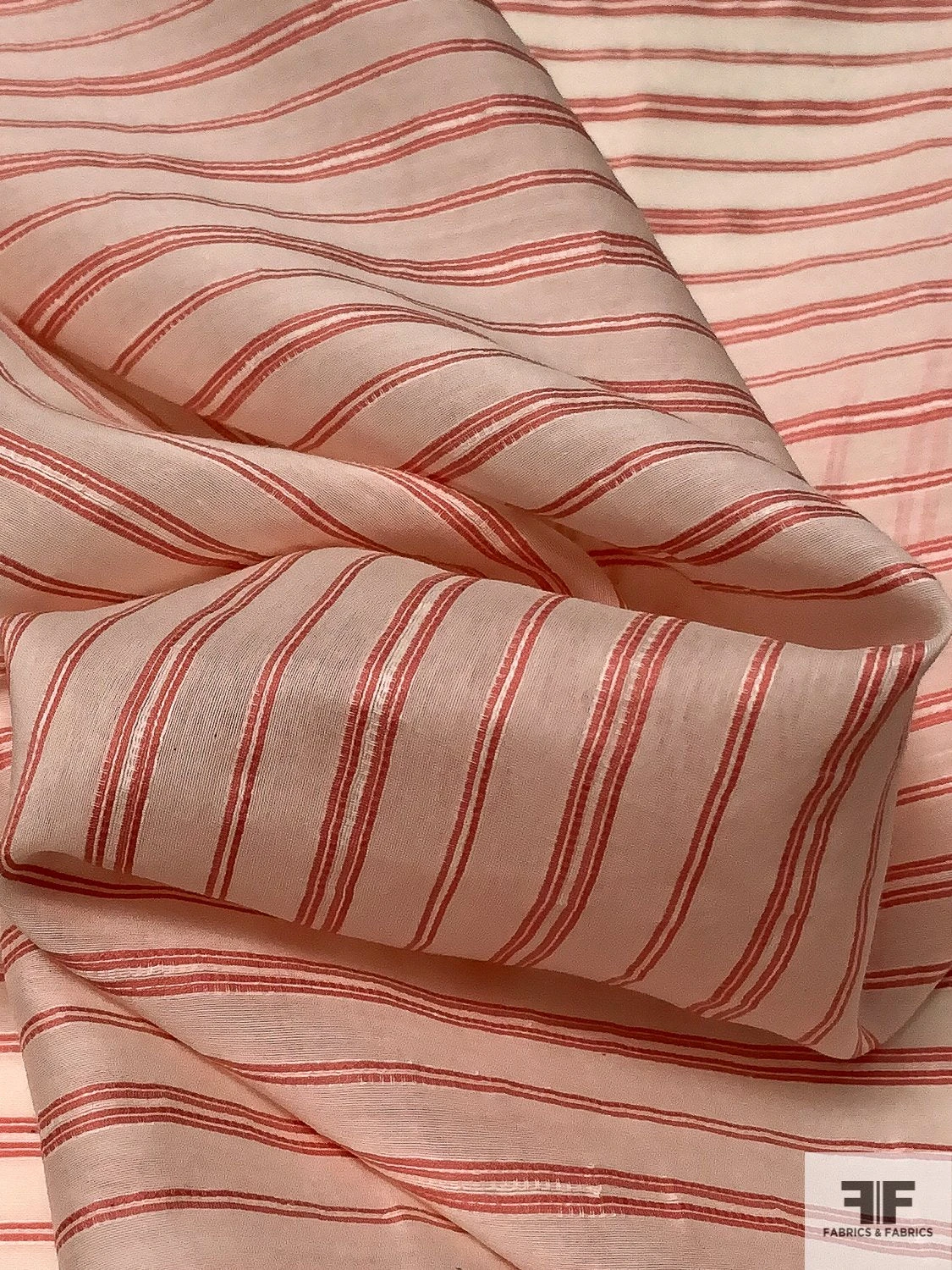 Italian Yarn-Dyed Silk And Cotton Voile - Ivory / Coral 4 Italian Yarn-Dyed Silk And Cotton Voile - Ivory / Coral - Image 2