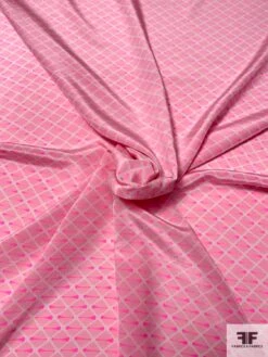 Geometric Field Printed Silk Crepe De Chine - Highlighter Pink / Off-White