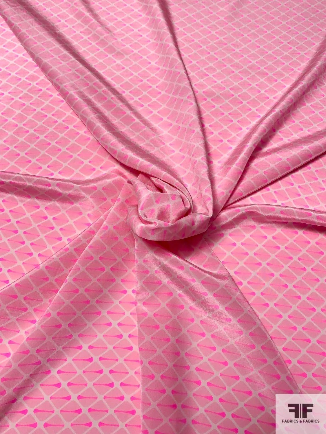 Geometric Field Printed Silk Crepe De Chine - Highlighter Pink / Off-White 5 Geometric Field Printed Silk Crepe De Chine - Highlighter Pink / Off-White - Image 3