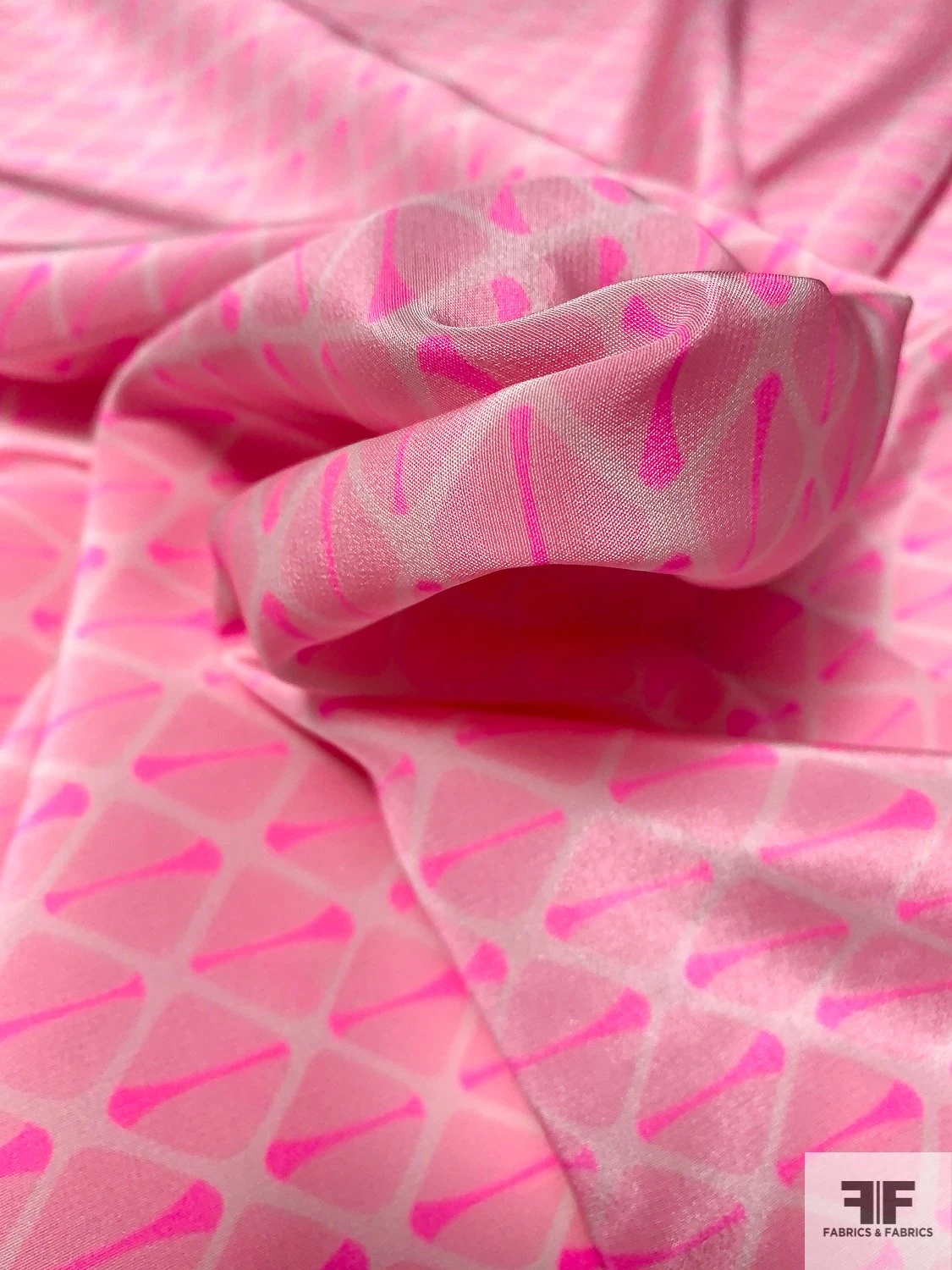 Geometric Field Printed Silk Crepe De Chine - Highlighter Pink / Off-White 4 Geometric Field Printed Silk Crepe De Chine - Highlighter Pink / Off-White - Image 2