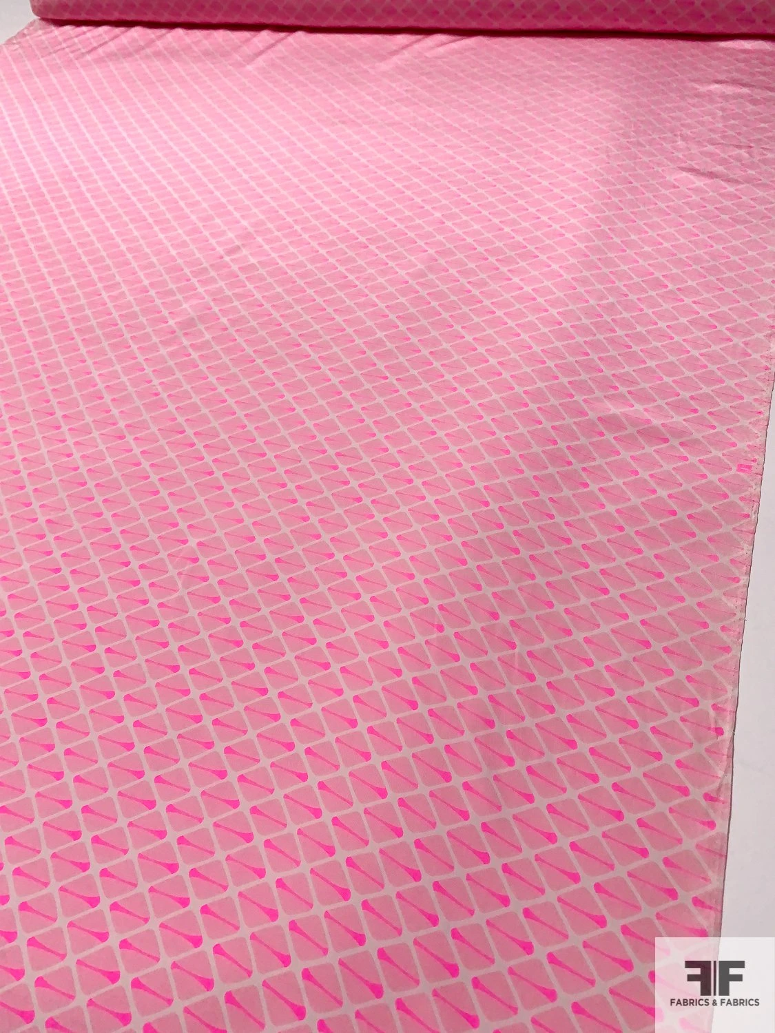 Geometric Field Printed Silk Crepe De Chine - Highlighter Pink / Off-White 8 Geometric Field Printed Silk Crepe De Chine - Highlighter Pink / Off-White - Image 6
