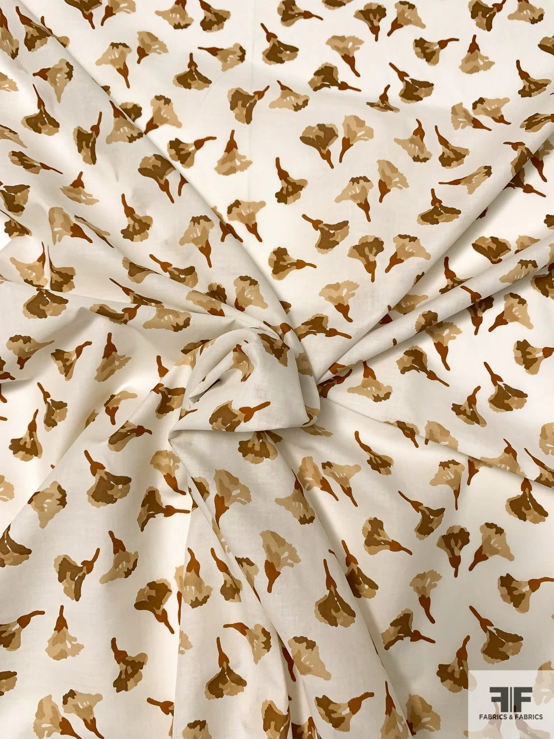 Airy Painterly Floral Printed Cotton Lawn - Caramel Brown / Tan / Off-White 3 Airy Painterly Floral Printed Cotton Lawn - Caramel Brown / Tan / Off-White