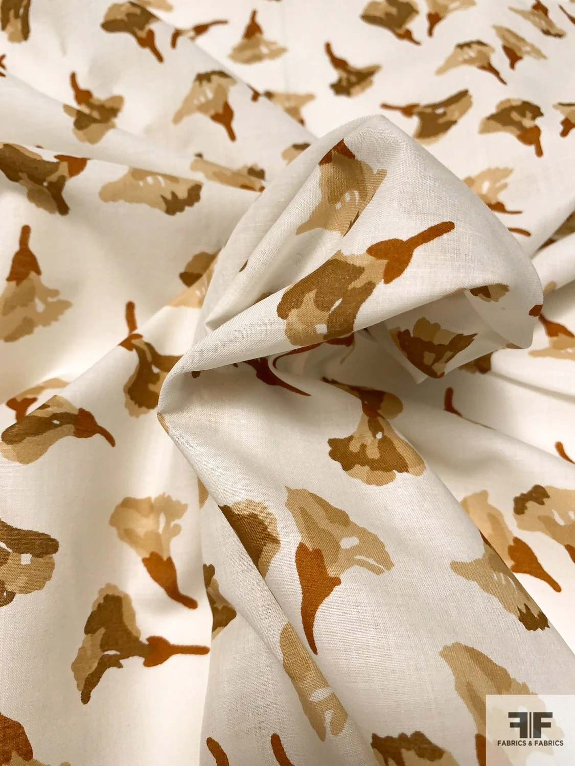 Airy Painterly Floral Printed Cotton Lawn - Caramel Brown / Tan / Off-White 6 Airy Painterly Floral Printed Cotton Lawn - Caramel Brown / Tan / Off-White - Image 4