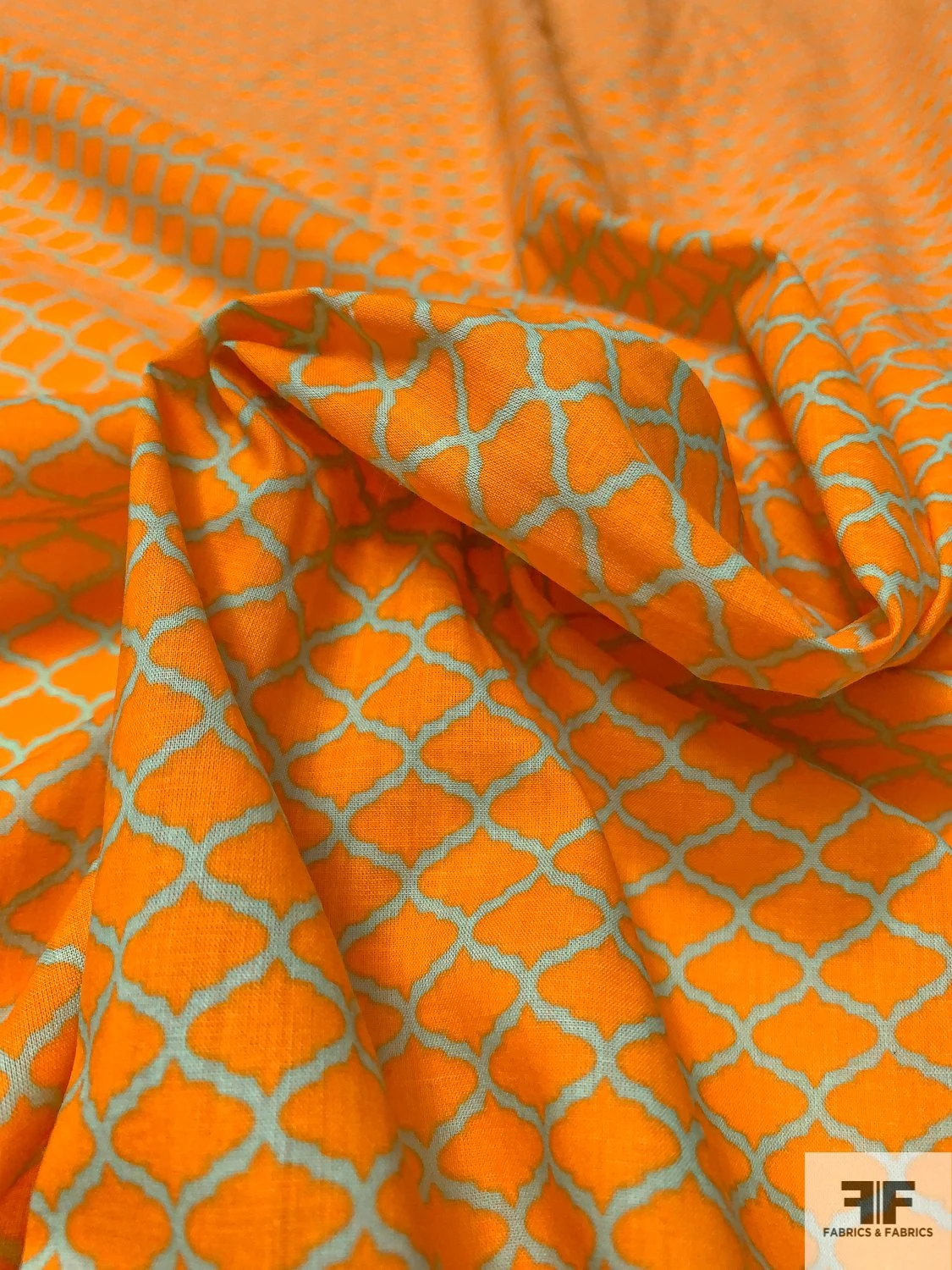 Italian Quatrefoil Printed Cotton Batiste - Orange / Mint 4 Italian Quatrefoil Printed Cotton Batiste - Orange / Mint - Image 2