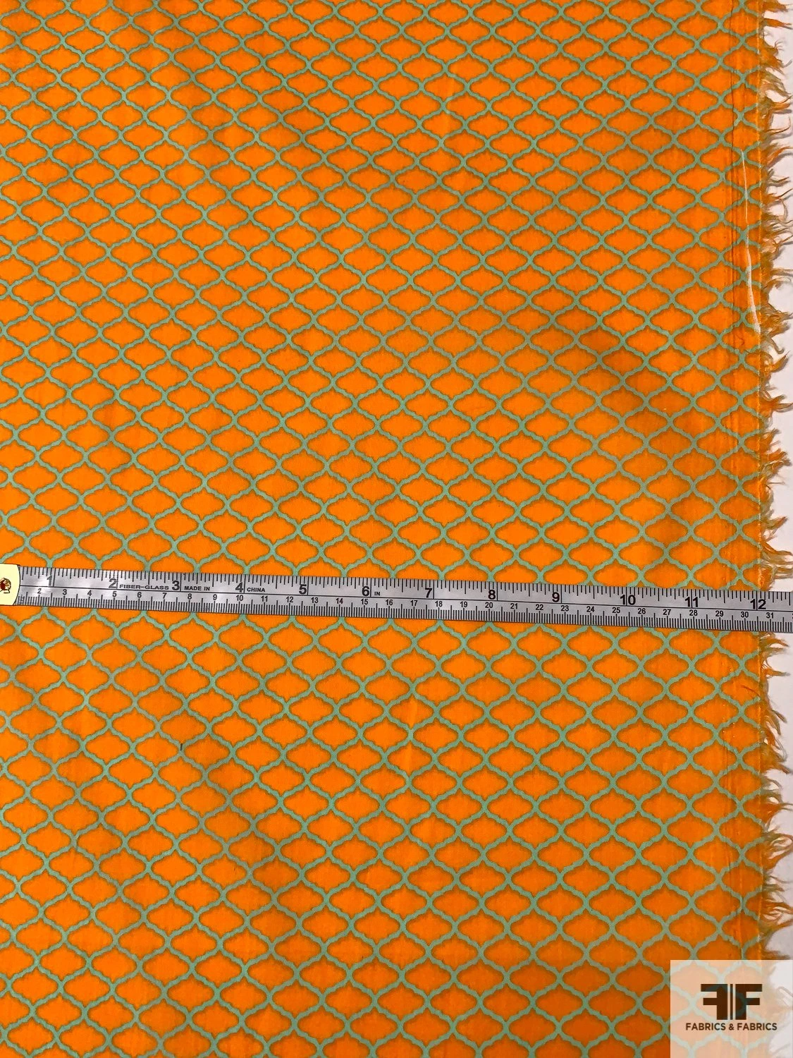 Italian Quatrefoil Printed Cotton Batiste - Orange / Mint 6 Italian Quatrefoil Printed Cotton Batiste - Orange / Mint - Image 4