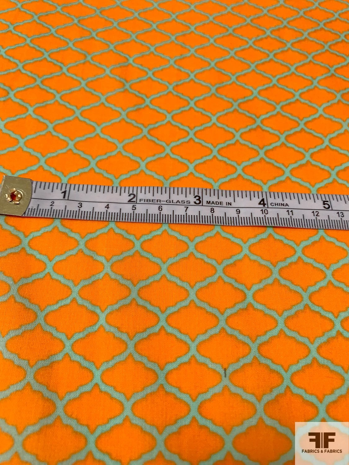 Italian Quatrefoil Printed Cotton Batiste - Orange / Mint 7 Italian Quatrefoil Printed Cotton Batiste - Orange / Mint - Image 5