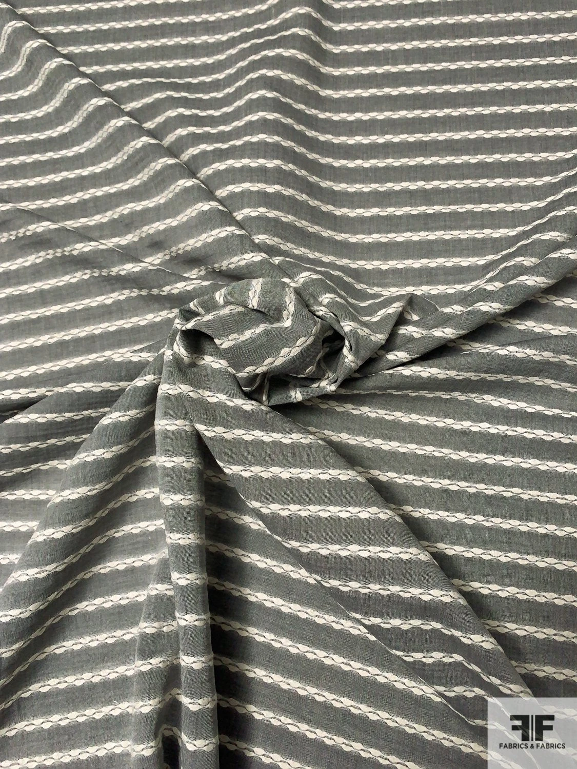 Novelty Cotton Shirting With Horizontal Braid Stripes - Slate Grey / Ivory 4 Novelty Cotton Shirting With Horizontal Braid Stripes - Slate Grey / Ivory - Image 2