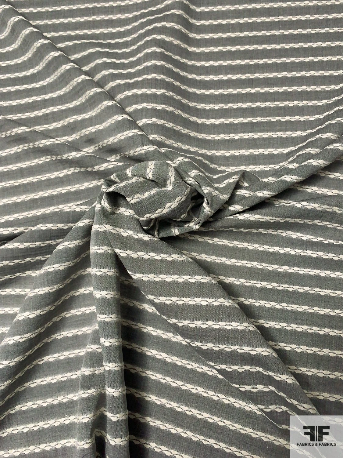 Novelty Cotton Shirting With Horizontal Braid Stripes - Slate Grey / Ivory 5 Novelty Cotton Shirting With Horizontal Braid Stripes - Slate Grey / Ivory - Image 3