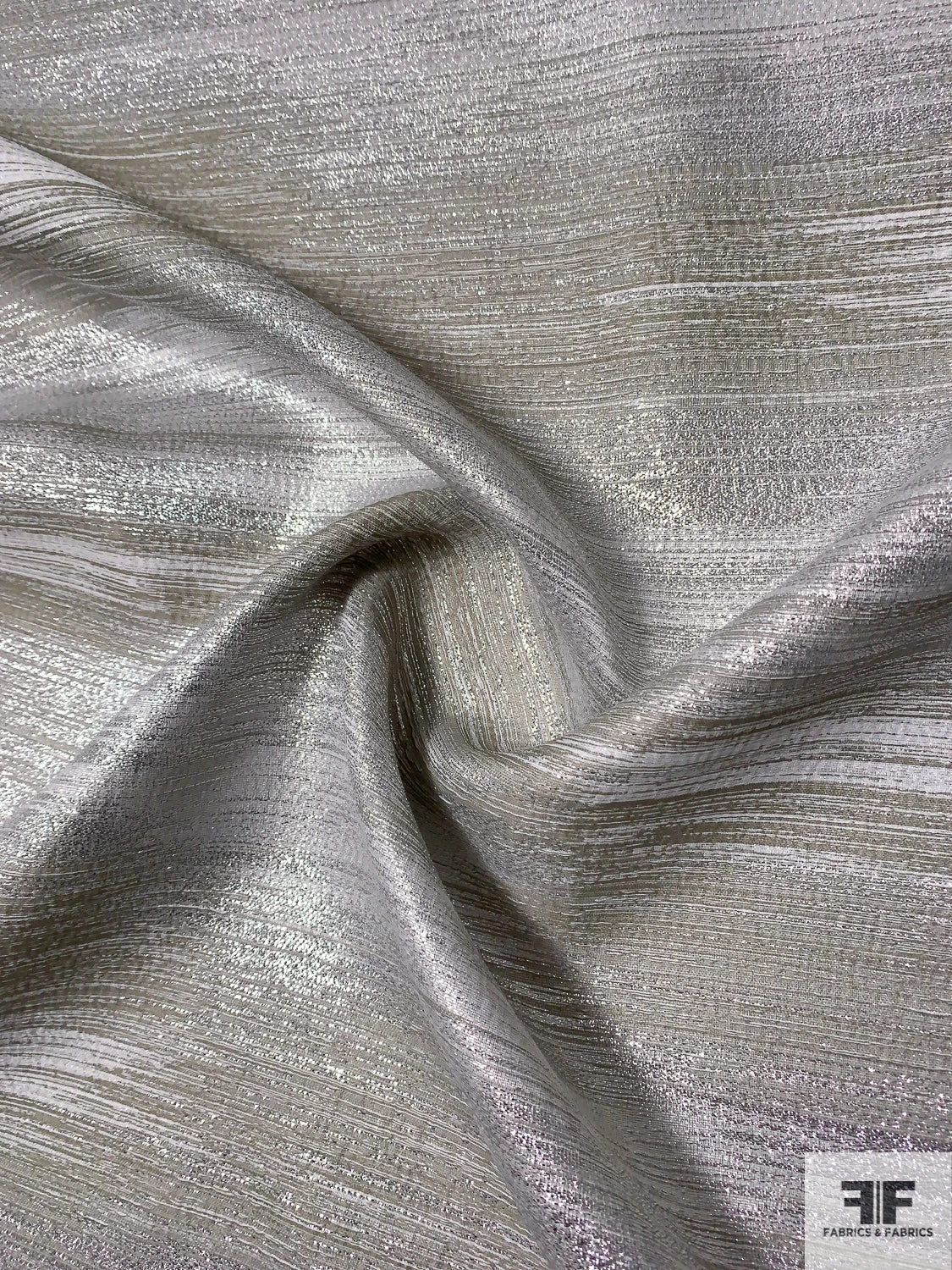 Made In England Streak Metallic Lamé Brocade - Silver / Ecru 5 Made In England Streak Metallic Lamé Brocade - Silver / Ecru - Image 3
