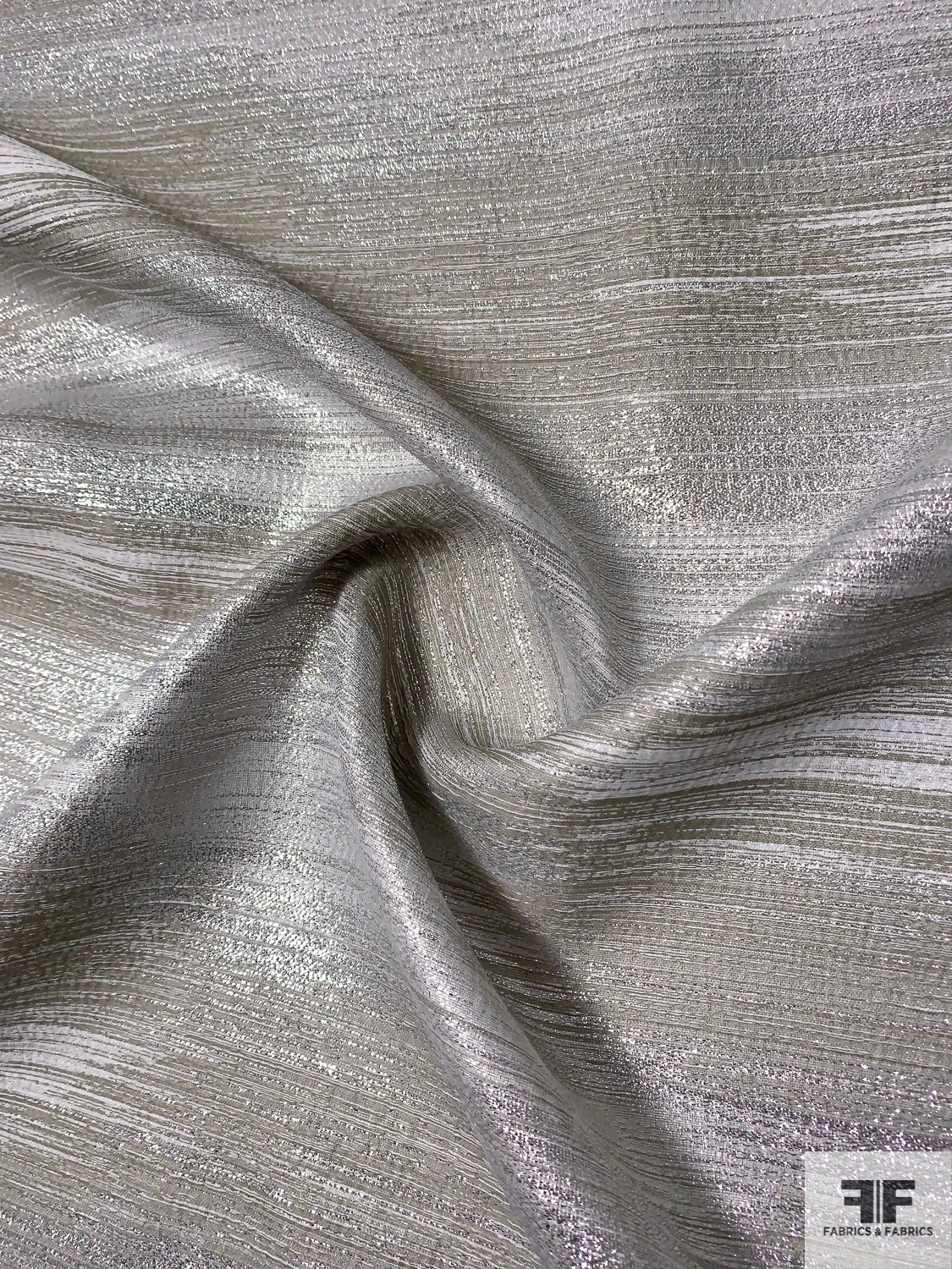 Made In England Streak Metallic Lamé Brocade - Silver / Ecru 6 Made In England Streak Metallic Lamé Brocade - Silver / Ecru - Image 4