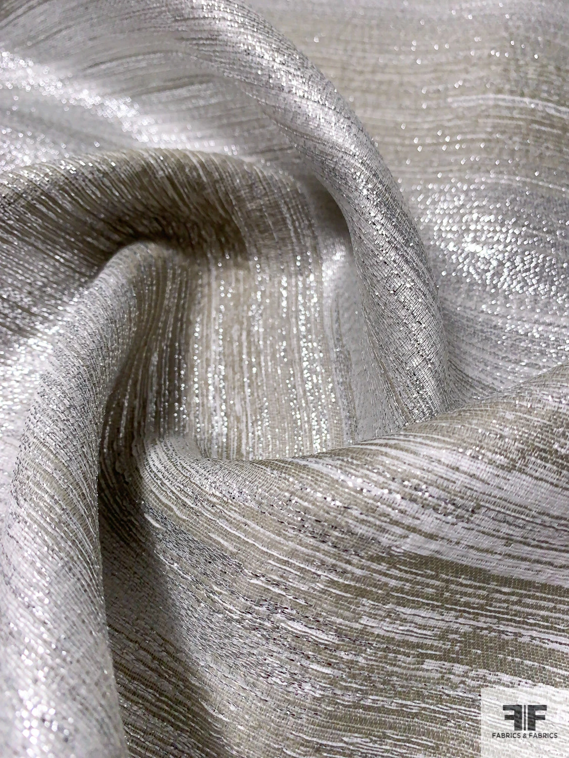 Made In England Streak Metallic Lamé Brocade - Silver / Ecru 3 Made In England Streak Metallic Lamé Brocade - Silver / Ecru
