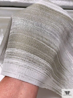 Made In England Streak Metallic Lamé Brocade - Silver / Ecru 15 Made In England Streak Metallic Lamé Brocade - Silver / Ecru -Fabrics And Fabrics Store BMB5585 6