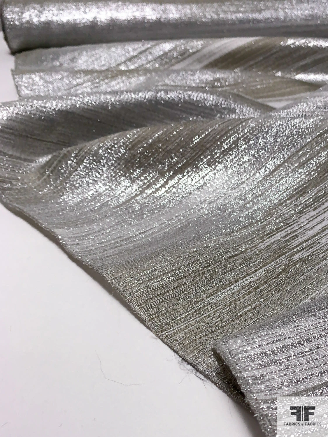 Made In England Streak Metallic Lamé Brocade - Silver / Ecru 4 Made In England Streak Metallic Lamé Brocade - Silver / Ecru - Image 2