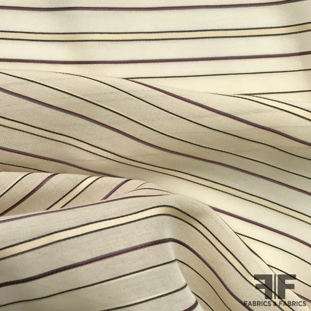 Italian Striped Cotton-Silk Voile - Beige / Pale Yellow / Maroon / Black 5 Italian Striped Cotton-Silk Voile - Beige / Pale Yellow / Maroon / Black - Image 3