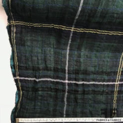 Plaid Wrinkled Cotton Gauze Shirting - Green/Navy -Fabrics And Fabrics Store CS 5176 Plaid Cotton Shirting