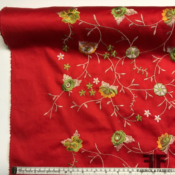 Bold Floral Embroidered Cotton - Red 5 Bold Floral Embroidered Cotton - Red - Image 3