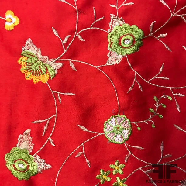 Bold Floral Embroidered Cotton - Red 4 Bold Floral Embroidered Cotton - Red - Image 2