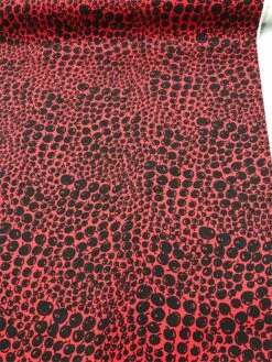 Hand-Drawn Cherry Printed Stretch Cotton Sateen Panel - Red / Black