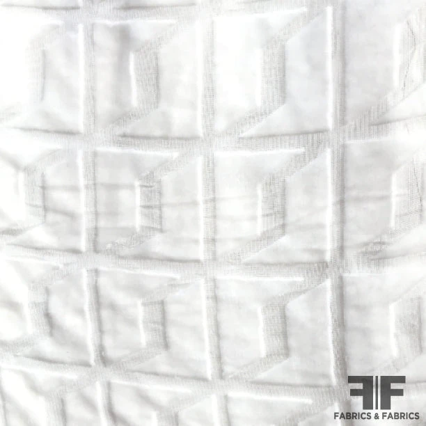 Geometric Art Deco Burnout Velvet - Light Ivory 5 Geometric Art Deco Burnout Velvet - Light Ivory - Image 3