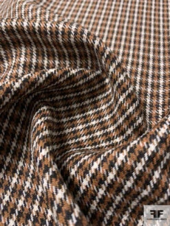 Classic Houndstooth Plaid Wool Tweed - Brown/Black/White
