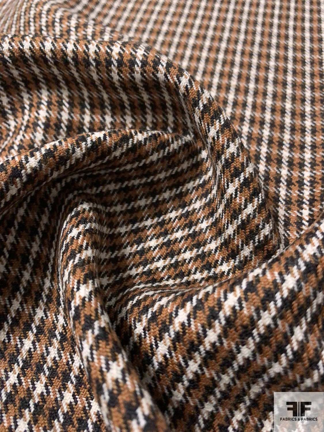 Classic Houndstooth Plaid Wool Tweed - Brown/Black/White 3 Classic Houndstooth Plaid Wool Tweed - Brown/Black/White