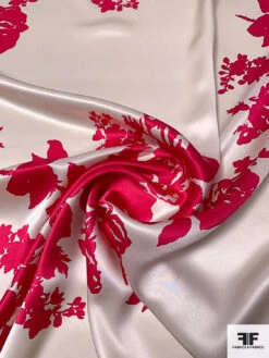 Floral Bouquet Silhouette Printed Silk Charmeuse - Magenta / Ivory