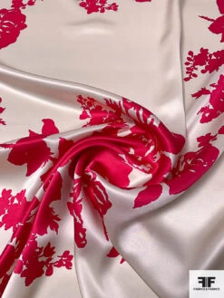 Floral Bouquet Silhouette Printed Silk Charmeuse - Magenta / Ivory -Fabrics And Fabrics Store pinkredo 3
