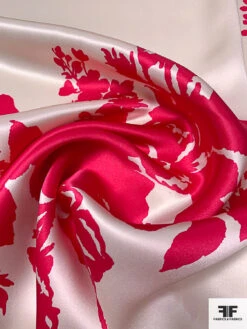 Floral Bouquet Silhouette Printed Silk Charmeuse - Magenta / Ivory -Fabrics And Fabrics Store pinkredo 4