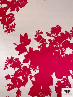 Floral Bouquet Silhouette Printed Silk Charmeuse - Magenta / Ivory -Fabrics And Fabrics Store pinkredo 5