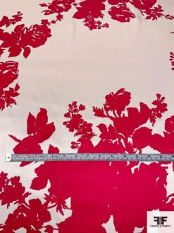 Floral Bouquet Silhouette Printed Silk Charmeuse - Magenta / Ivory -Fabrics And Fabrics Store pinkredo 6