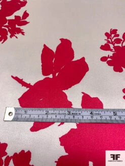 Floral Bouquet Silhouette Printed Silk Charmeuse - Magenta / Ivory -Fabrics And Fabrics Store pinkredo 7