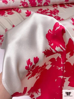 Floral Bouquet Silhouette Printed Silk Charmeuse - Magenta / Ivory -Fabrics And Fabrics Store pinkredo 8